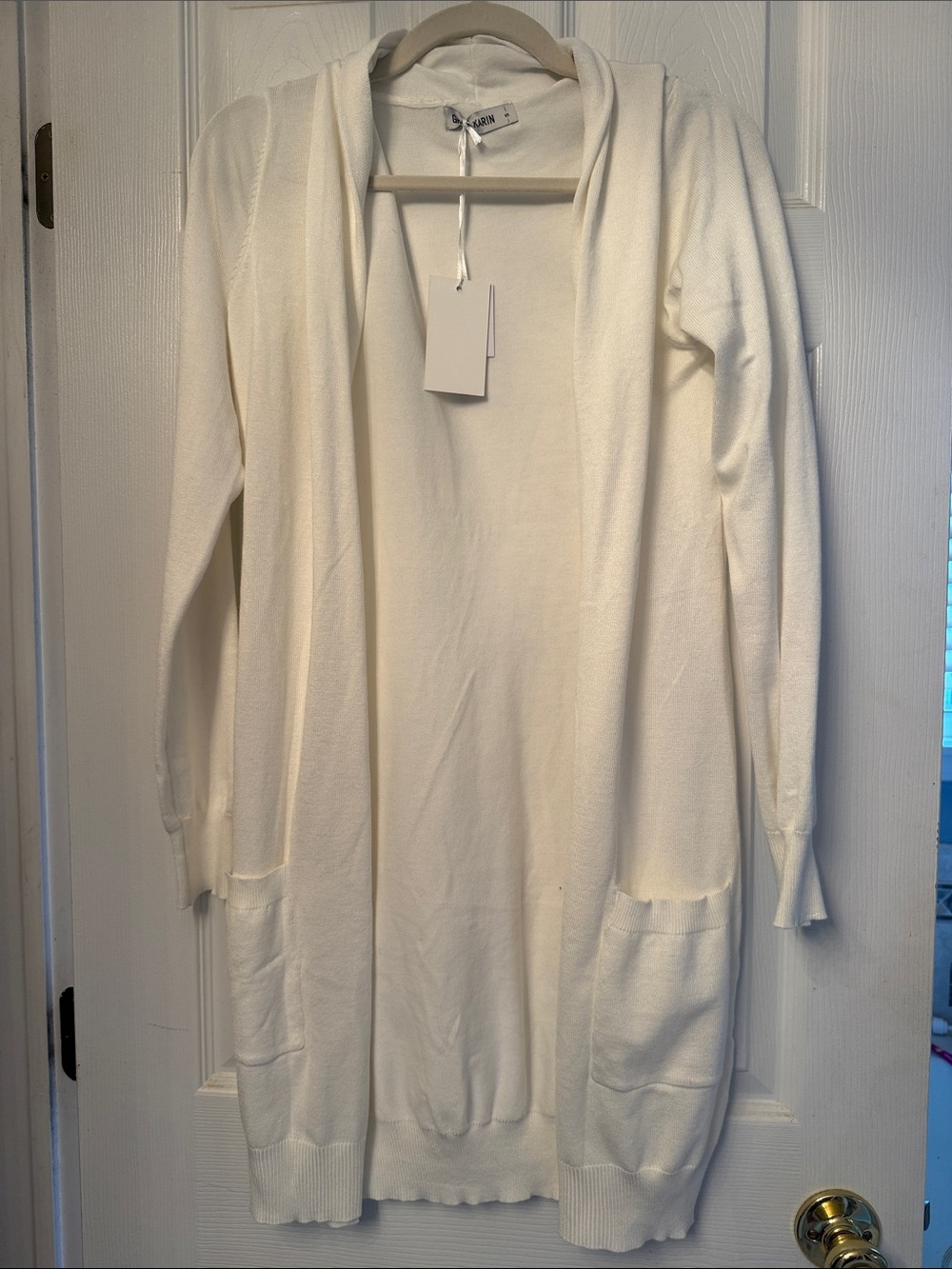 Grace Karin white Open-Front Long Cardigan with Pockets